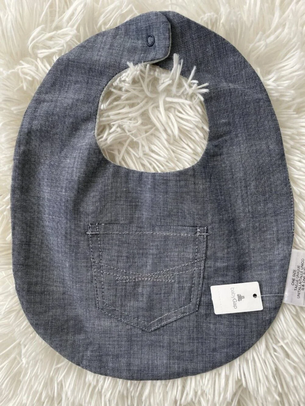 SALE! NWT GAP Baby BIB Snap Button (Blue Jean with Pocket)